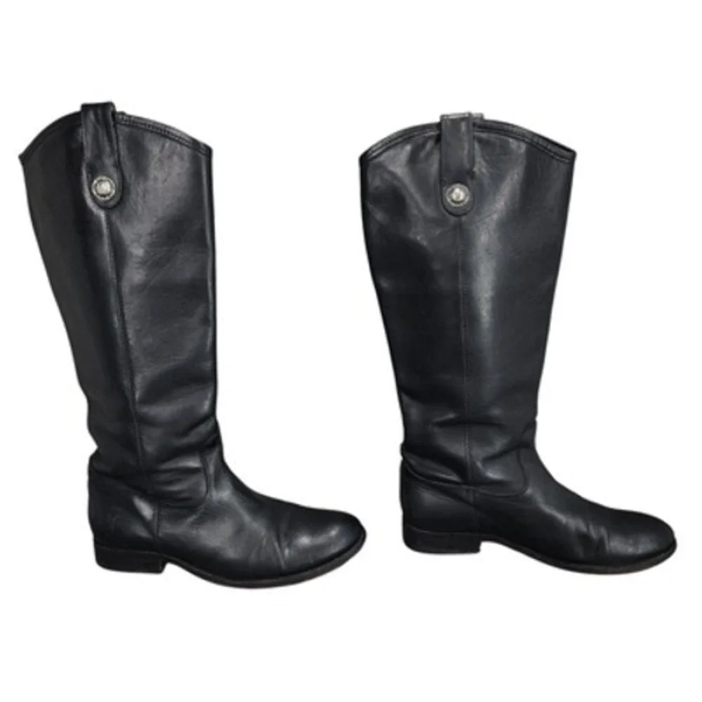 Frye Knee High Riding Boots sz 7B Women‎ Melissa Button Black Leather Equestrian